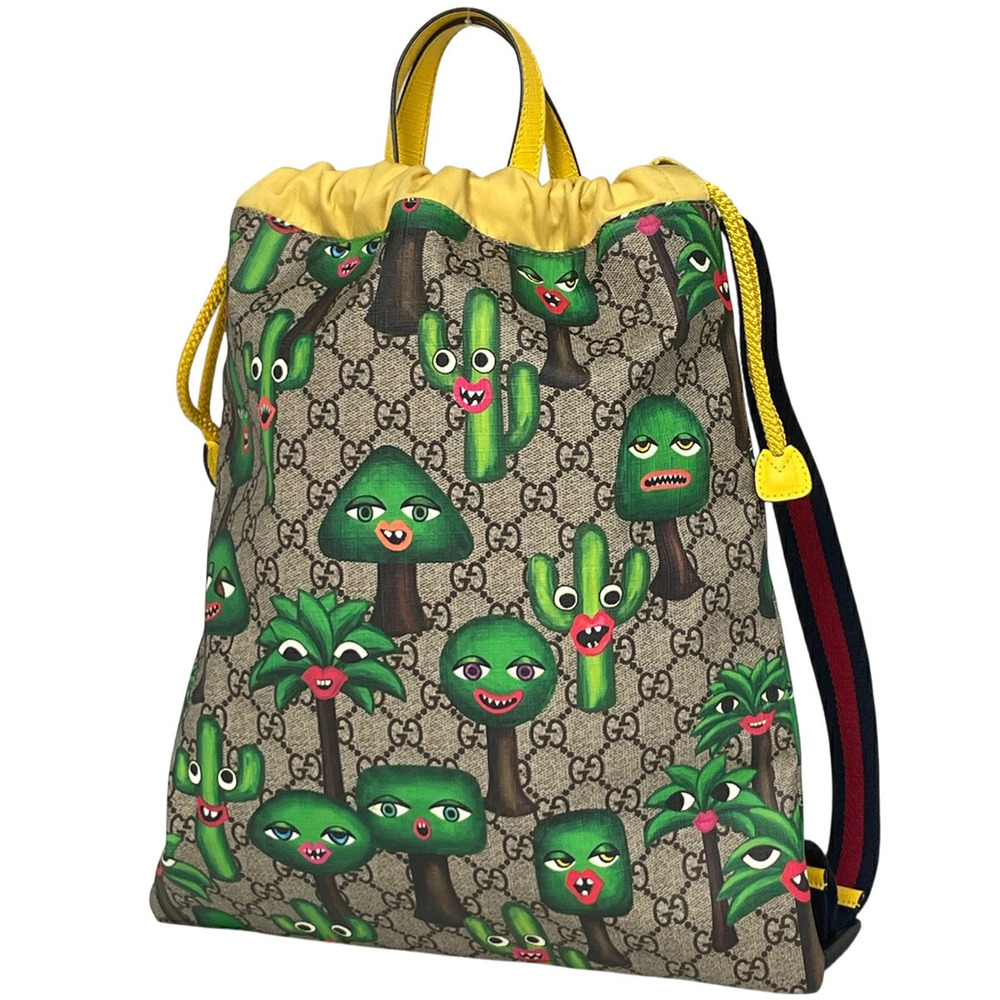Gucci Backpack Rucksack Daybag GG Cactus Canvas Beige Cream Green Yellow
